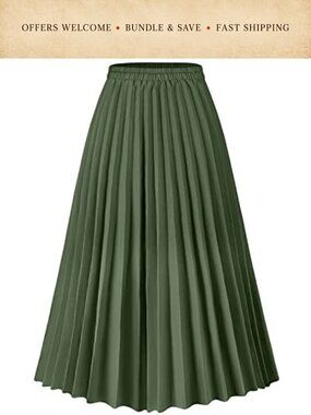 Long High Waisted Pleated A-Line Midi Maxi Skirt